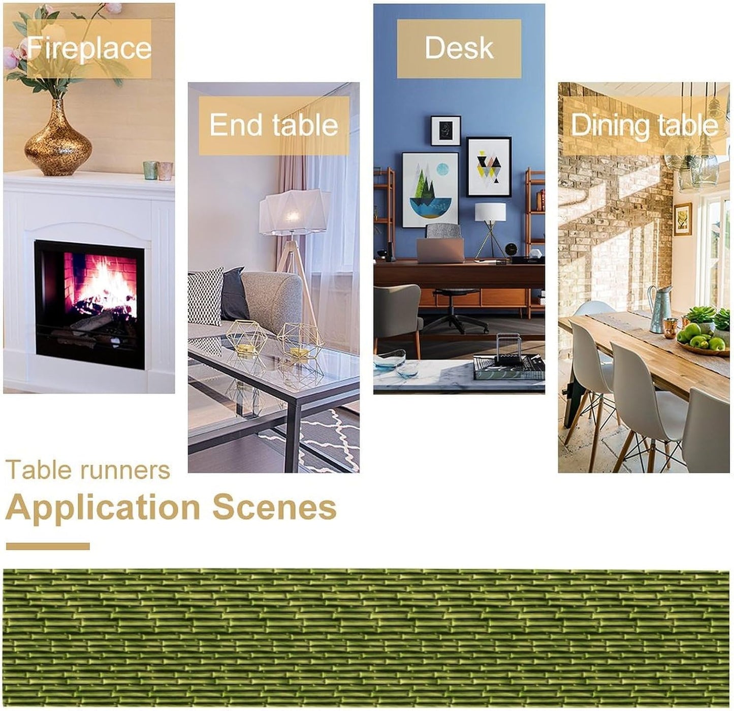 Chinese Bamboo Table Runner, Japanese Asian Oriental Plants Traditional Culture Green Table Runner for Living Room Kitchen Dinner Bedroom Home Set, 13x36 Inch