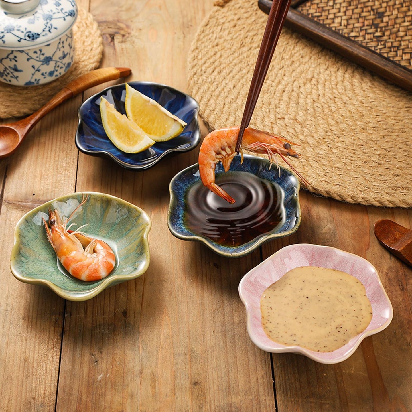 VanEnjoy Ceramic Spoon Rest, Small Side Dishes Cute Multifunctional Vintage Coffee Spoon Rest Small Dipping Bowls - Set of 5