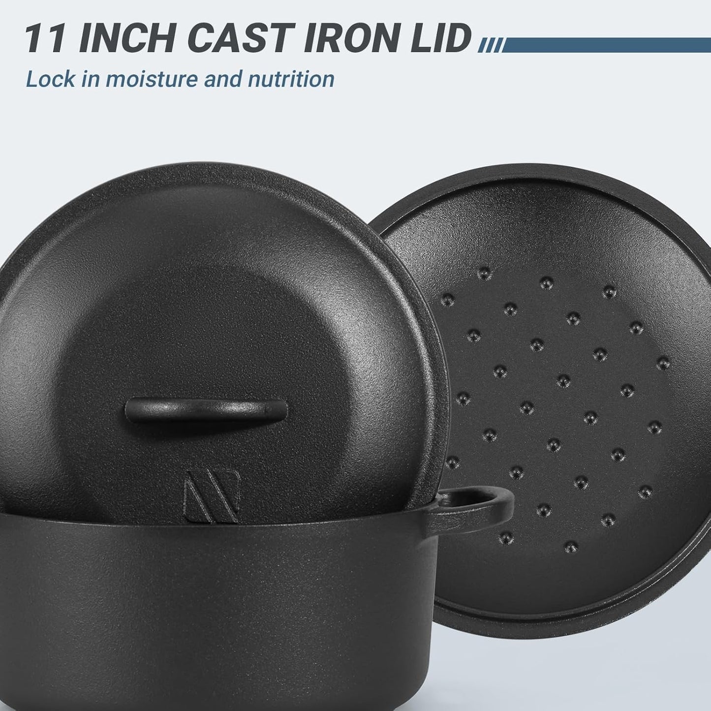 6 QT Basics Cast Iron Dutch Oven Pot with Lid and Dual Handles, Oven Safe up to 500°F Large Cooking Pan,Bread Oven