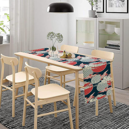 Chinese Crane Table Runner, Luxury Asian Style Oriental Line Geometry Wave Traditional Elements Blue White Table Runner for Kitchen Home Party Dinner Set, 13x120 Inch