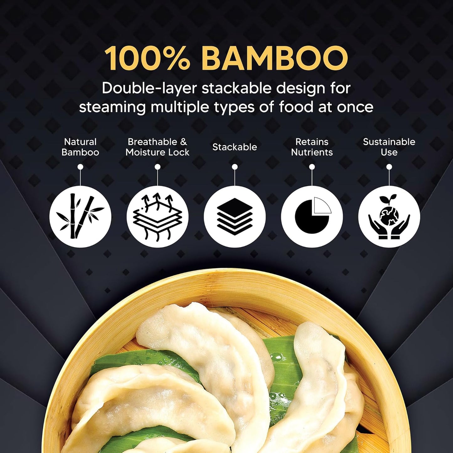 Helen's Asian Kitchen Bamboo Food Steamer with Lid - 100% Natural Bamboo - Basket Steamers for Cooking Dumplings, Dim Sum, Veggies, Fish, Meat - Preserve Nutrients & Flavors - 4-Inch, Set of 2