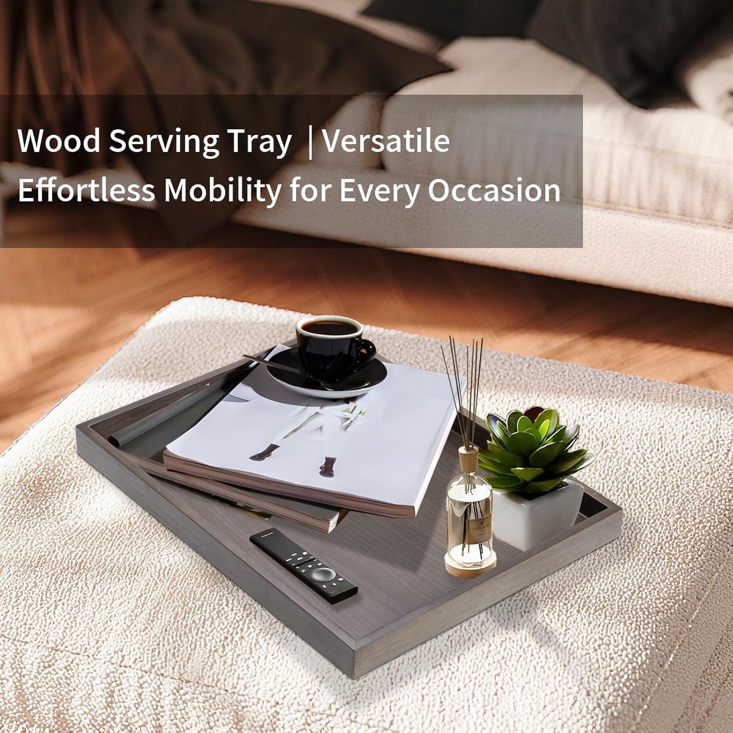 Wooden Serving Tray Home Decor,Black Walnut Wood Ottoman Tray for Living Room,Classic Wood Decorative Storage Coffee Trays,Storage and Display of Bread Food Fruit