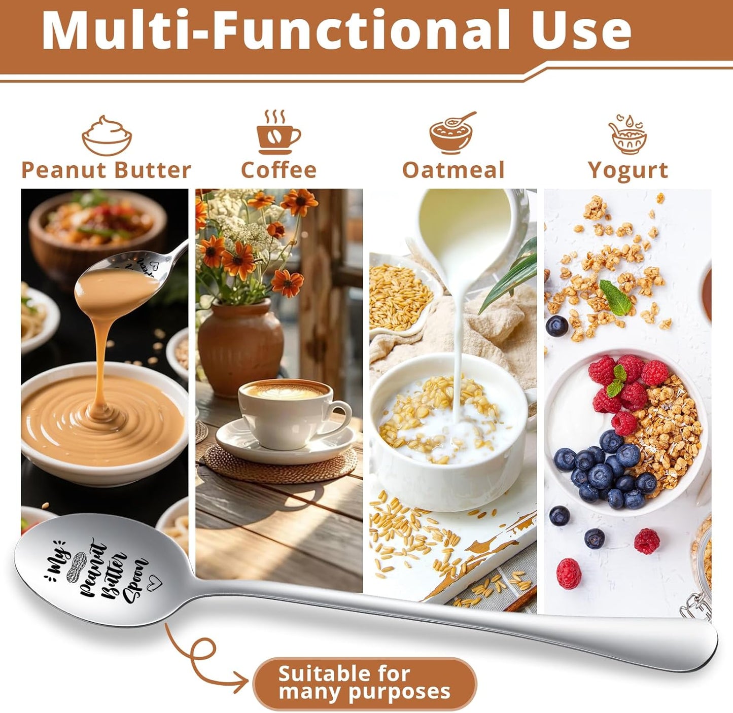 Peanut Butter Spoon - Funny Engraved Stainless Steel Spoon for Peanut Butter Lovers, Dessert Spoon for Moms, Dads, Boys, Girls, Kids Birthdays, Christmas, Valentine's Day G