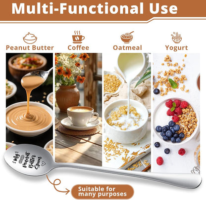 Peanut Butter Spoon - Funny Engraved Stainless Steel Spoon for Peanut Butter Lovers, Dessert Spoon for Moms, Dads, Boys, Girls, Kids Birthdays, Christmas, Valentine's Day G