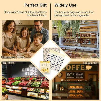 Reusable Beeswax Bread Bags for Homemade Sourdough: XL 13x17in (2 Pack) Eco-Friendly Plastic-free Food Storage | Moisture Lock Technology, Sustainable Fresh Food Preservation Solution