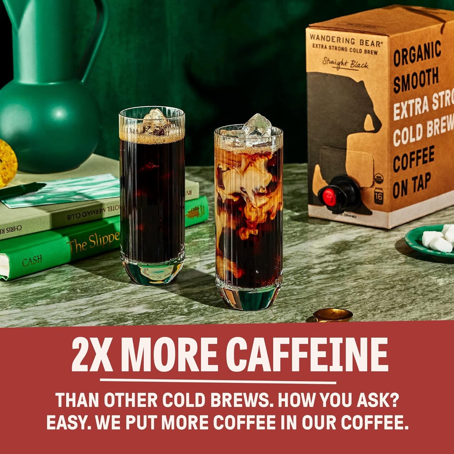 Wandering Bear Organic Mocha Cold Brew Coffee On Tap, Iced Coffee Drink - Extra Strong, Bold, Smooth, No Sugar Added, Shelf-Stable, Ready to Drink,Gluten Free & Vegan -16 Servings of 6fl.oz -96fl.oz