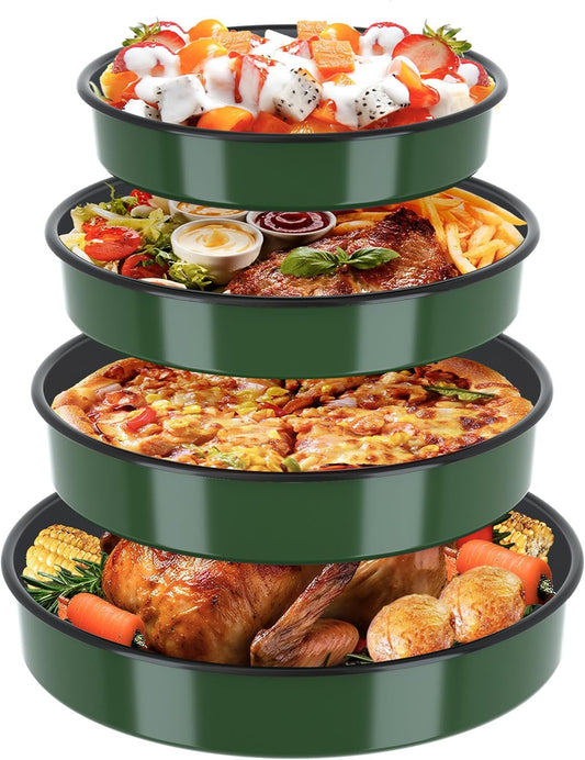 Round Baking Cake Pans Set Roasting Dish 4-Pack 9/10/12/14 Inch Enamel Non Stick Large Cookware for Cake Bread Pie Pizza Turkey Steak, Non-Toxic Carbon Steel Oven Dishwasher Safe Christmas Bakeware