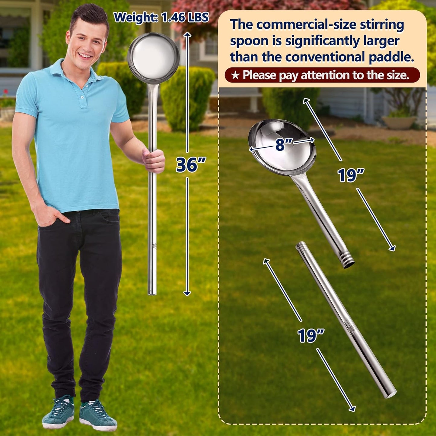 ARC Large Stainless Steel Stockpot with Mixing Paddle for Seafood Boiler Crawfish Pot with Basket and Steam Rack, Stir Paddle for Cooking Crab Lobster Shrimp, and Tamales (32qt+36"spoon, spoon)