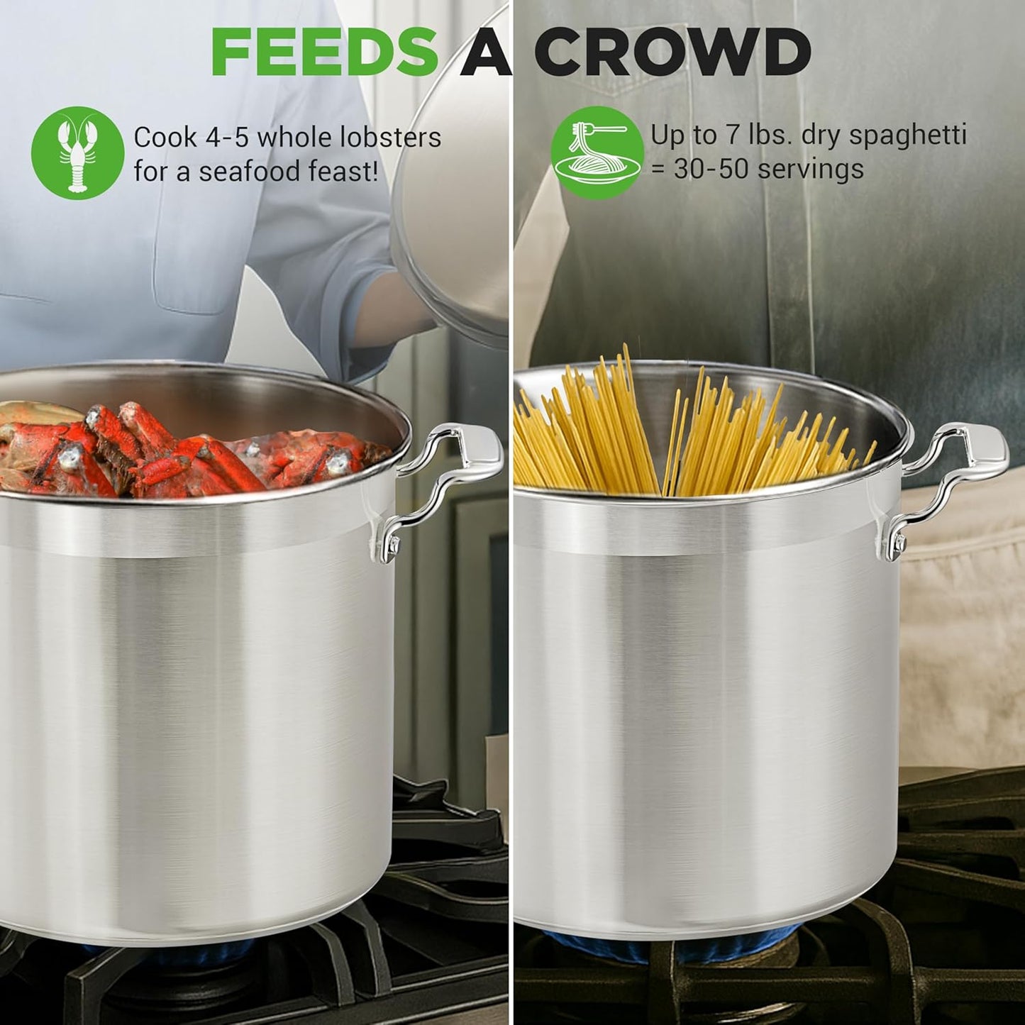 NutriChef Stainless Steel Cookware Stock Pot - 24 Quart, Heavy Duty Induction Soup Pot With Lid, Induction, Ceramic, Glass and Halogen Cooktops Compatible - NCSPT24Q