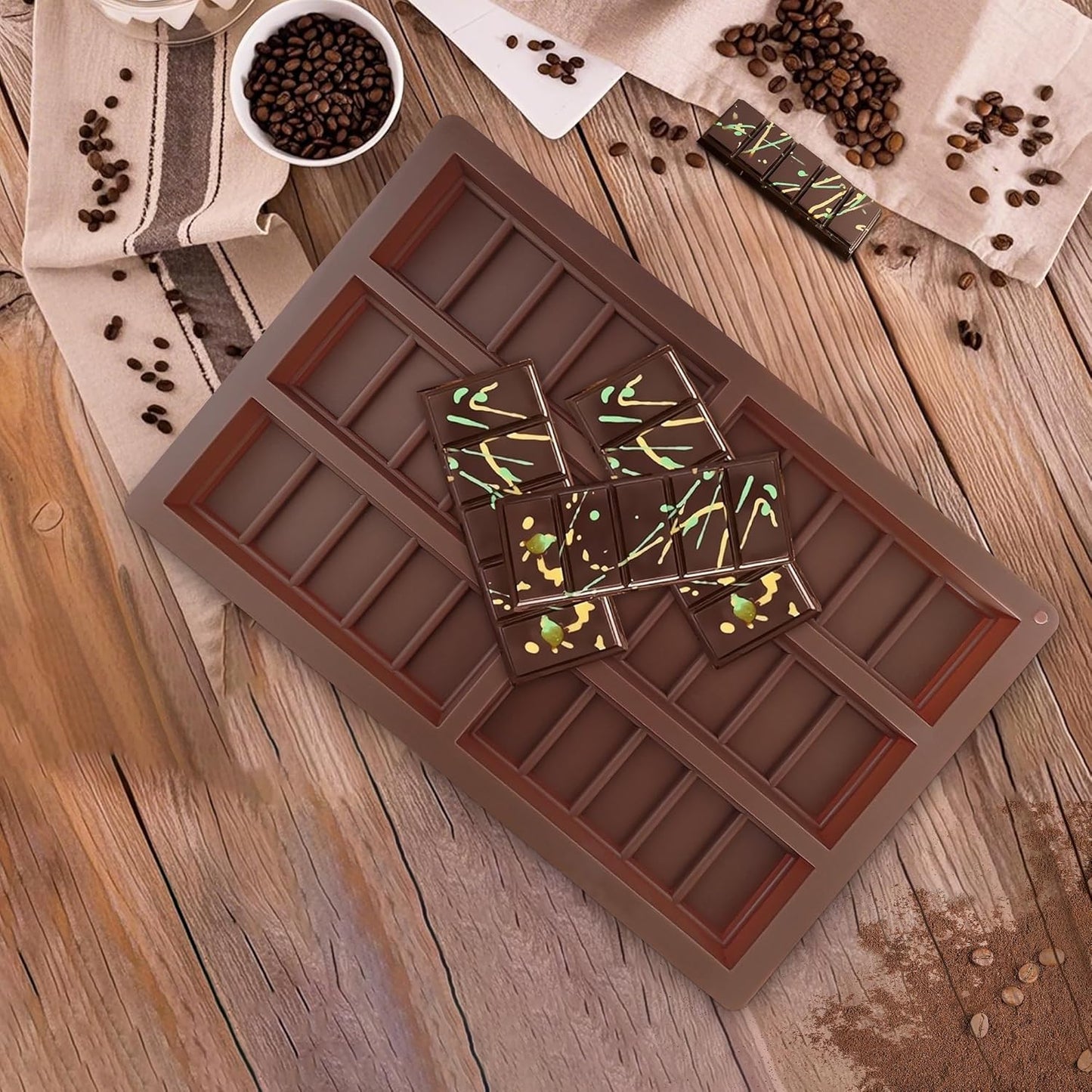 Chocolate Bar Mold - Deep Non-Stick Silicone Chocolate Molds for Homemade Dubai Pistachio Chocolate, Candy, Snacks, and Protein Bars (Reusable, Break Apart Design)