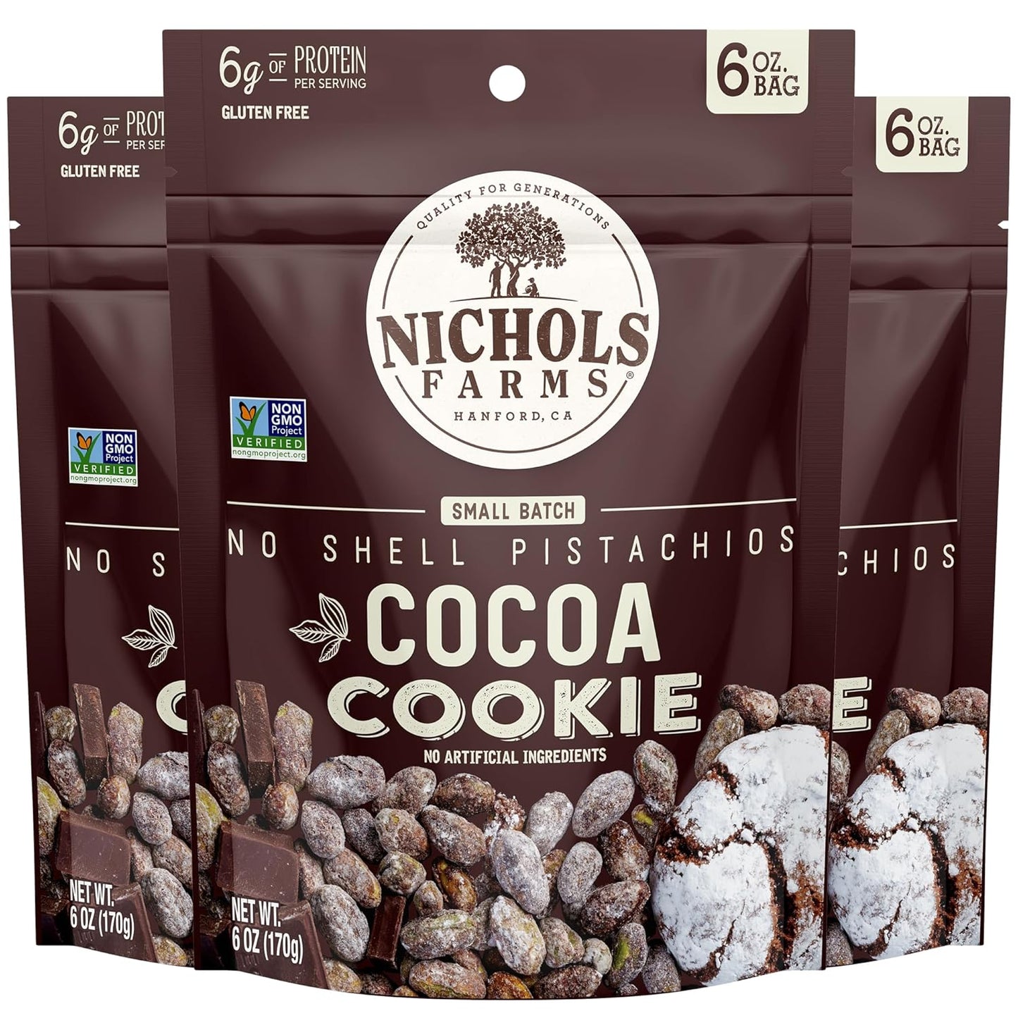 Nichols Farms Pistachios - Fresh Roasted No Shell Pistachio - Nutrient Rich Nuts Snack Packs - Non-GMO, California Grown - Healthy, Wonderful Tasting, Party Snack - (Cocoa Cookie)