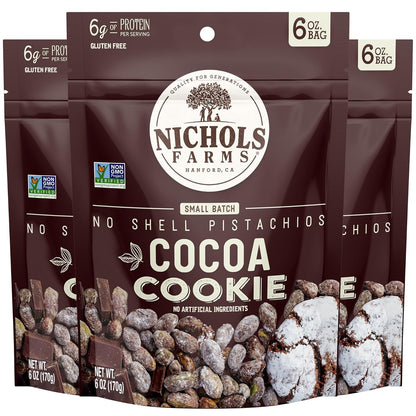 Nichols Farms Pistachios - Fresh Roasted No Shell Pistachio - Nutrient Rich Nuts Snack Packs - Non-GMO, California Grown - Healthy, Wonderful Tasting, Party Snack - (Cocoa Cookie)