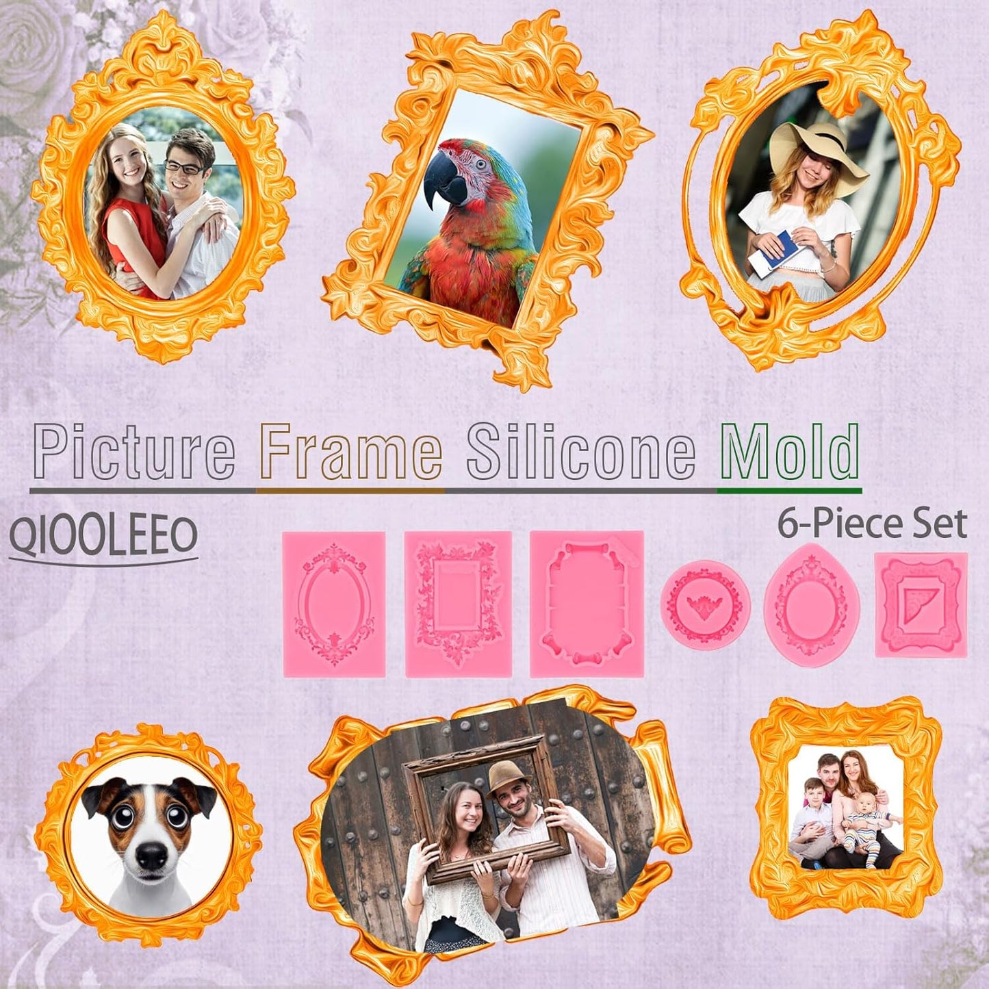 6 PCS Baroque Frame Molds Silicone, Picture Frame Chocolate Mold and Resin Frame Mold for Fondant, Clay Molds for Crafts, Cake Decorating, Cupcake Topper, Chocolate, Candy, Polymer Clay