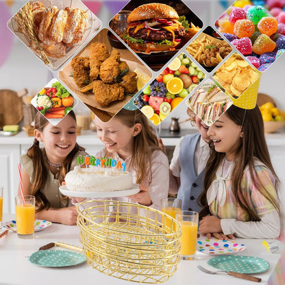 12 Pack Oval Wire Bread Basket, 9.65 x 6.1 x 2.17 Inch Metal Fast Food Baskets with 50 Sheets Deli Wrappers Paper, Metal Dinner Roll Baskets for Home & Kitchen, Serving and Storage(Golden)