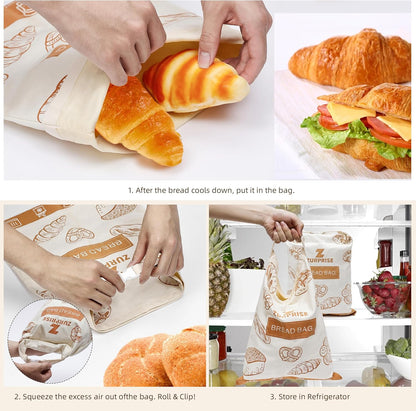 Beeswax Bread Bags for Sourdough Storage, 2 Pack Reusable Cotton Linen Bags, Easy to Clean, Zero-Waste Homemade