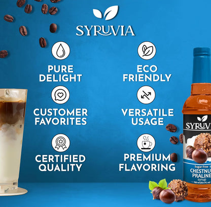 Syruvia Sugar Free Coffee Syrup, Chestnut Praline Flavored Syrup for Drinks, Lattes, and Desserts – 25.4 fl oz