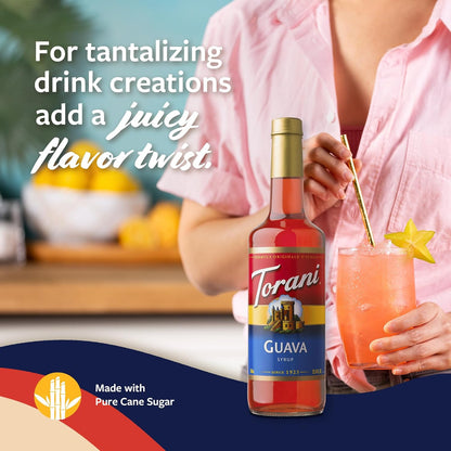 Torani Guava Syrup for Drinks, Flavoring for Iced Tea, Lemonade, Sodas, and Cocktails, Glass Bottle with Pump Included, 25.4 Fl Oz