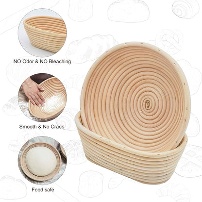 Banneton Bread Proofing Basket,9 Inch Round + 9.8 Inch Oval Sourdough Proofing Baskets with Liner,Dough Proofing Bowls,Made of Natural rattan,for Sourdough Bread Baking Supplies