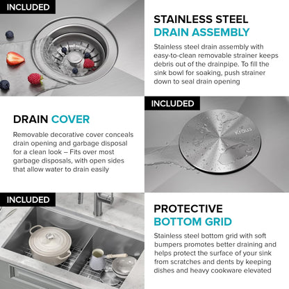 KRAUS Kore Workstation 30-inch Undermount 16 Gauge Stainless Steel Kitchen Sink, Double Bowl Kitchen Sink with Accessories, KWU112-30