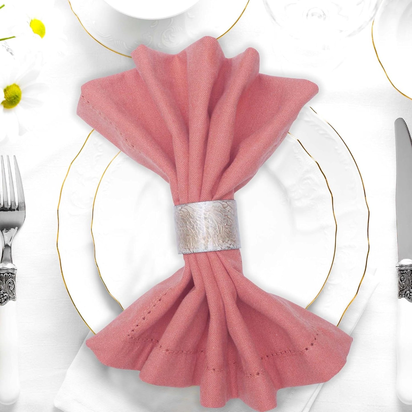 Urban Villa Cloth Napkins Rust Hemstitch Dinner Napkins Set of 12 20X20 100% Cotton Absorbent Washable Durable Reusable Cloth Napkins Ideal for Farmhouse Party Thanksgiving Harvest Fall Dinner Napkins