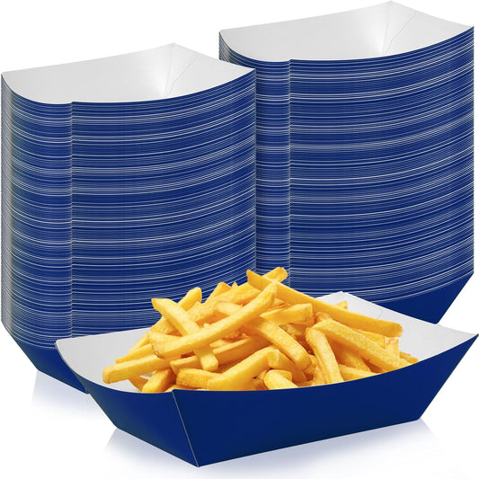 200 Pcs Paper Food Tray Sturdy Disposable Food Boats Nacho Plates Disposable Serving Snack Trays for Catering, Party Birthday Supplies, and Food Service (Blue)