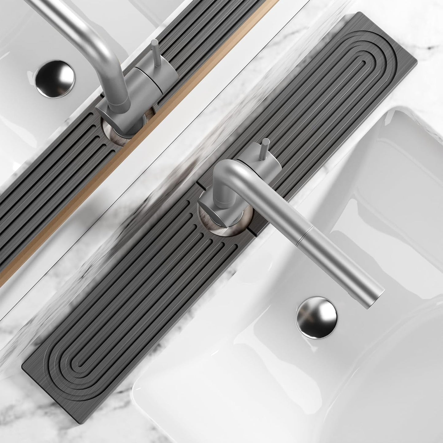 Stone Faucet Mat for Kitchen Sink - Quick Dry Diatomite Sink Splash Guard, Prevents Moisture Buildup & Water Stains, Water Absorbing Stone Tray for Bathroom Countertop (Dark Gray, 23.6" x 4")