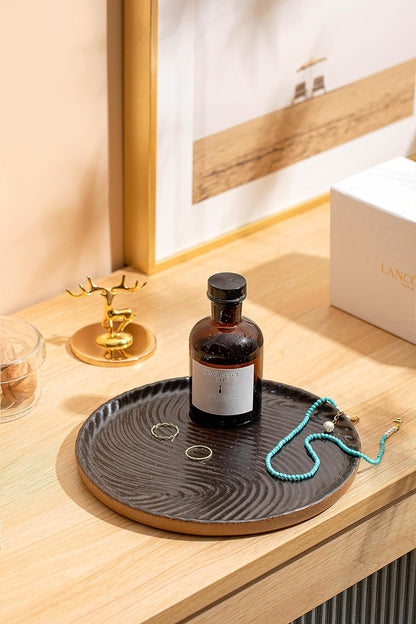 Vanity Tray with Brown Trim - Candle & Perfume Organizer, Round Black 8"8" Home Decor