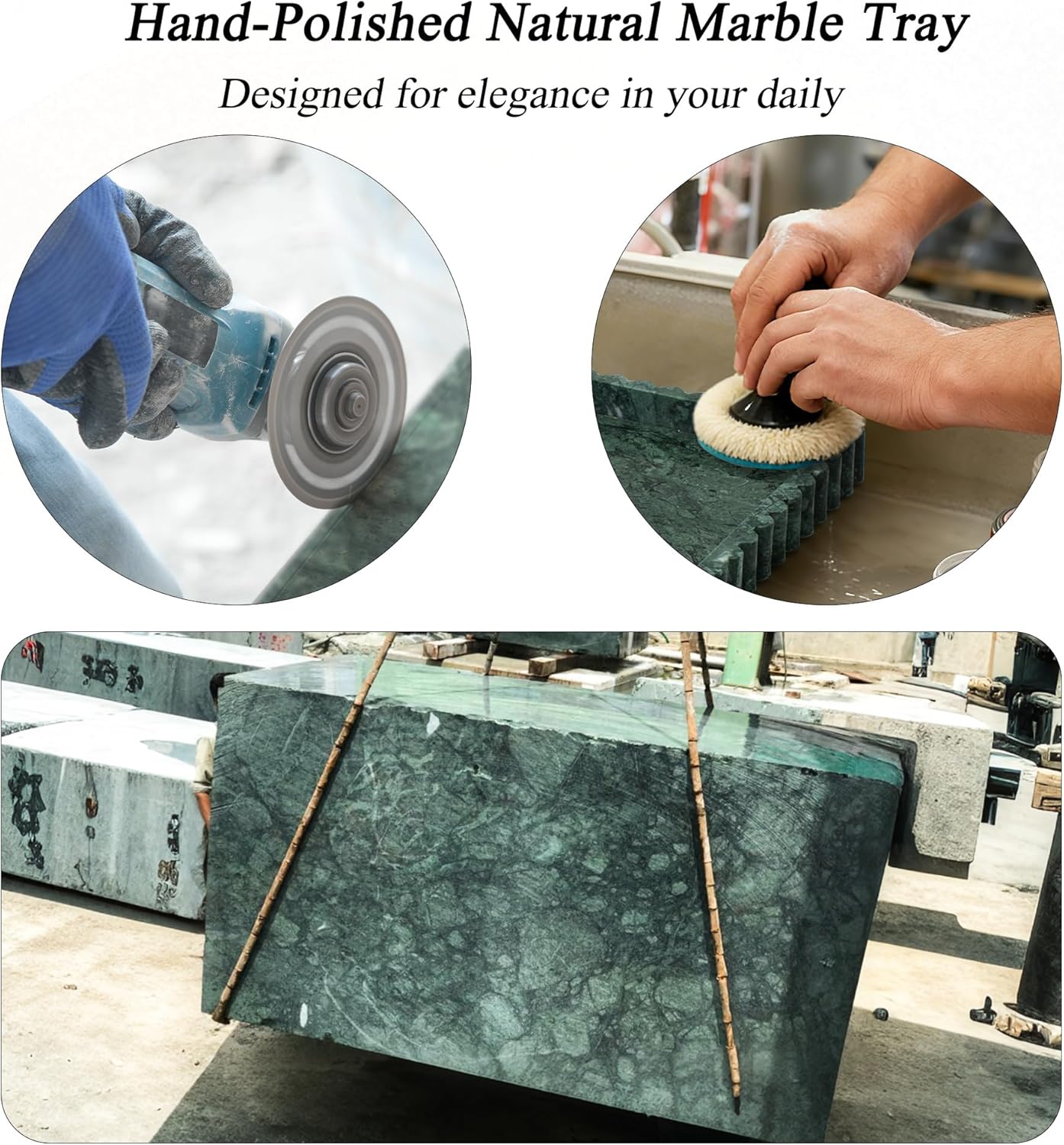 Natural Marble Tray for Bathroom, Real Stone Decorative Vanity Tray with Fluted Edge, Large Marble Serving Storage Tray for Kitchen Counter, Dresser, Home Decor, 11.8" x 8", Dark Indian Green