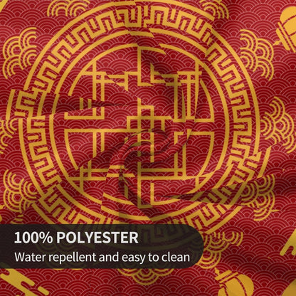 Chinese Tablecloth Round, Red Golden Traditional Zodiac Dragon Vintage Asian Style Oriental Water Resisitant Table Cover for Dining Kitchen Living Room Home Party Holiday Decor 60 inch Round