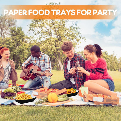 200 Pcs Paper Food Tray Sturdy Disposable Food Boats Nacho Plates Disposable Serving Snack Trays for Catering, Party Birthday Supplies, and Food Service (Black)