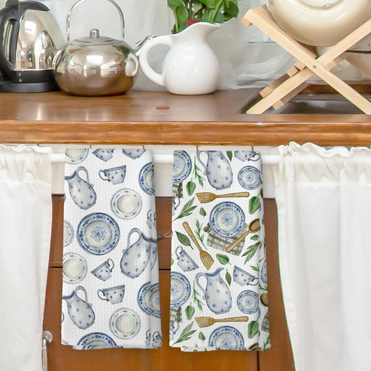 Vintage Teacups Kitchen Dish Towels, Coffee Cups Teapots Kitchen Decor, French Garden Tea Lover Gifts for Women, Tea Time Hand Towels Kitchen Bathroom Tea Towels Decorations, 16x24inch Set of 2