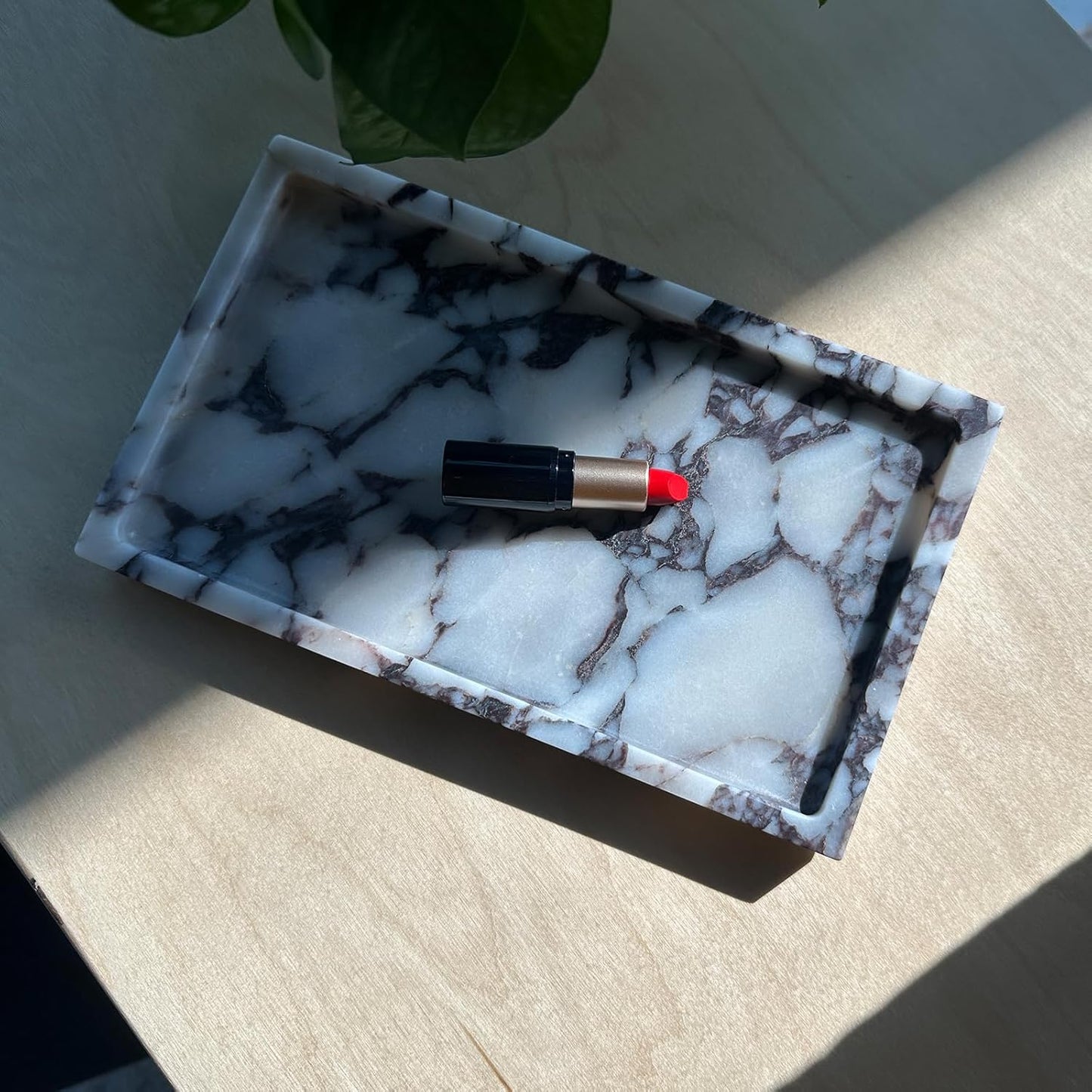 Natural Marble Vanity Tray, 9.8"x5.9" Genuine Calacatta Viola Marble Tray for Bathroom/Kitchen/Dresser