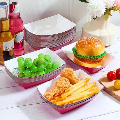 50 Pcs 2lb Paper Food Boat Trays Disposable，Snack Tray，Food Trays for Snack French Hot Dog Taco Popcorn Picnic party Wedding，Concession Stand Supplies (Purple)