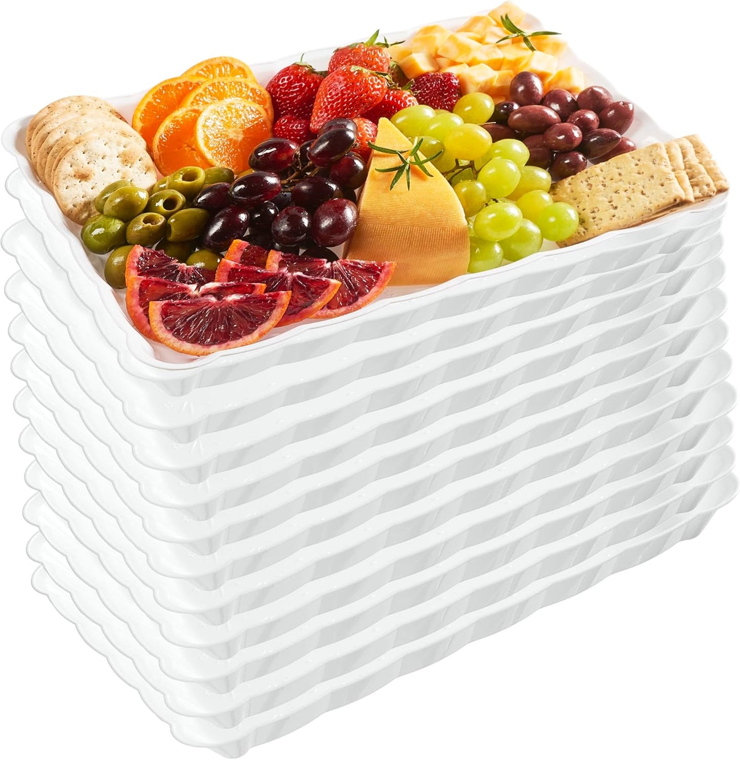 Plasticpro Plastic Serving Trays - Serving Platters Rectangle 9X13 Disposable Party Dish 12 White