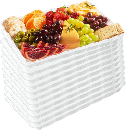 Plasticpro Plastic Serving Trays - Serving Platters Rectangle 9X13 Disposable Party Dish 12 White