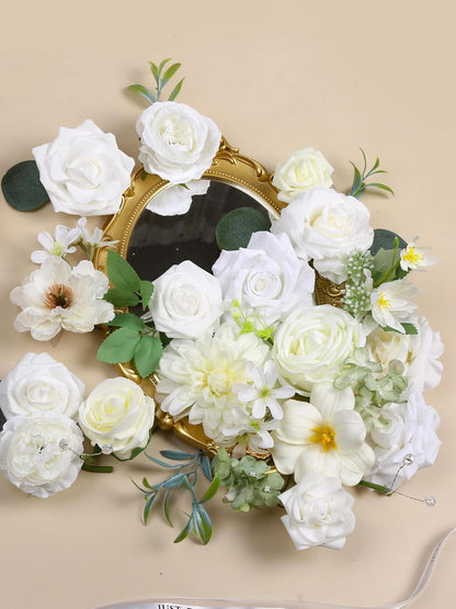 White Artificial Silk Flowers, Wedding Fake Flowers Bulk Box Set for DIY Bouquets, Cake Flowers Table Centerpieces Garland Wreaths Baby Shower Party