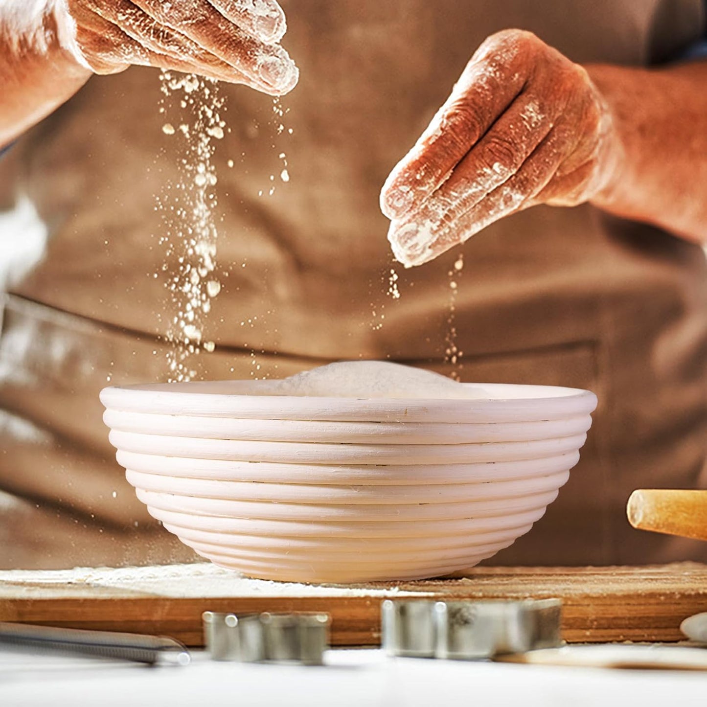 Bread Proofing Baskets Set of 2, Round Shaped Dough Proofing Bowls Linerssourdough starter kit sourdough bread baking supplies Bread (round set 2 9in)
