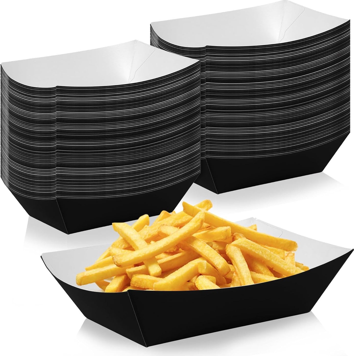 100 Pcs Black Paper Food Tray Sturdy Disposable Food Boats Nacho Plates Disposable Serving Snack Trays for Catering, Party Birthday Supplies, and Food Service (Black)