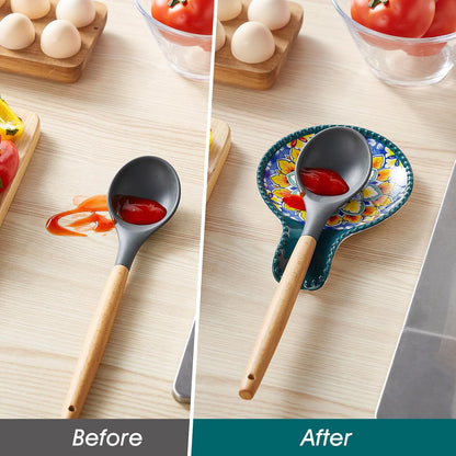 vancasso Ceramic Spoon Rest Sets of 2 for Stove Top, 7.7 Inch Cooking Spoon Holder for Kitchen Counter Decor, Spoon Holder for Coffee Spoon Rest, Spoon Cradle, Spatula, Spoons or Tongs, Dark