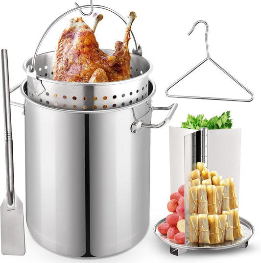 ARC Large Stainless Steel Stockpot with Mixing Paddle for Seafood Boiler Crawfish Pot with Basket and Steam Rack, Stir Paddle for Cooking Crab Lobster Shrimp, and Tamales (32qt+36"paddle, paddle)