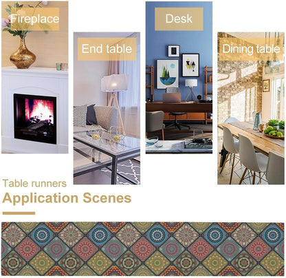 Boho Bohemian Table Runner Vintage Floral Flower Farmhouse Table Runners for Kitchen Bedroom Party Holiday 13x120 Inch