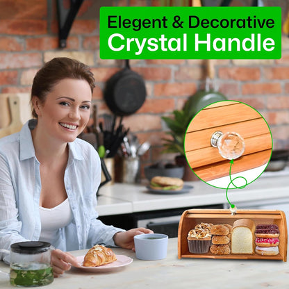 Bamboo Bread Box with Roll-Top Lid – Wooden-Style Countertop Bread Storage Container for Homemade Bread, Rolls, Muffins, & Snacks Eco-Friendly Kitchen Organizer for Lunch & Clutter-Free Counters