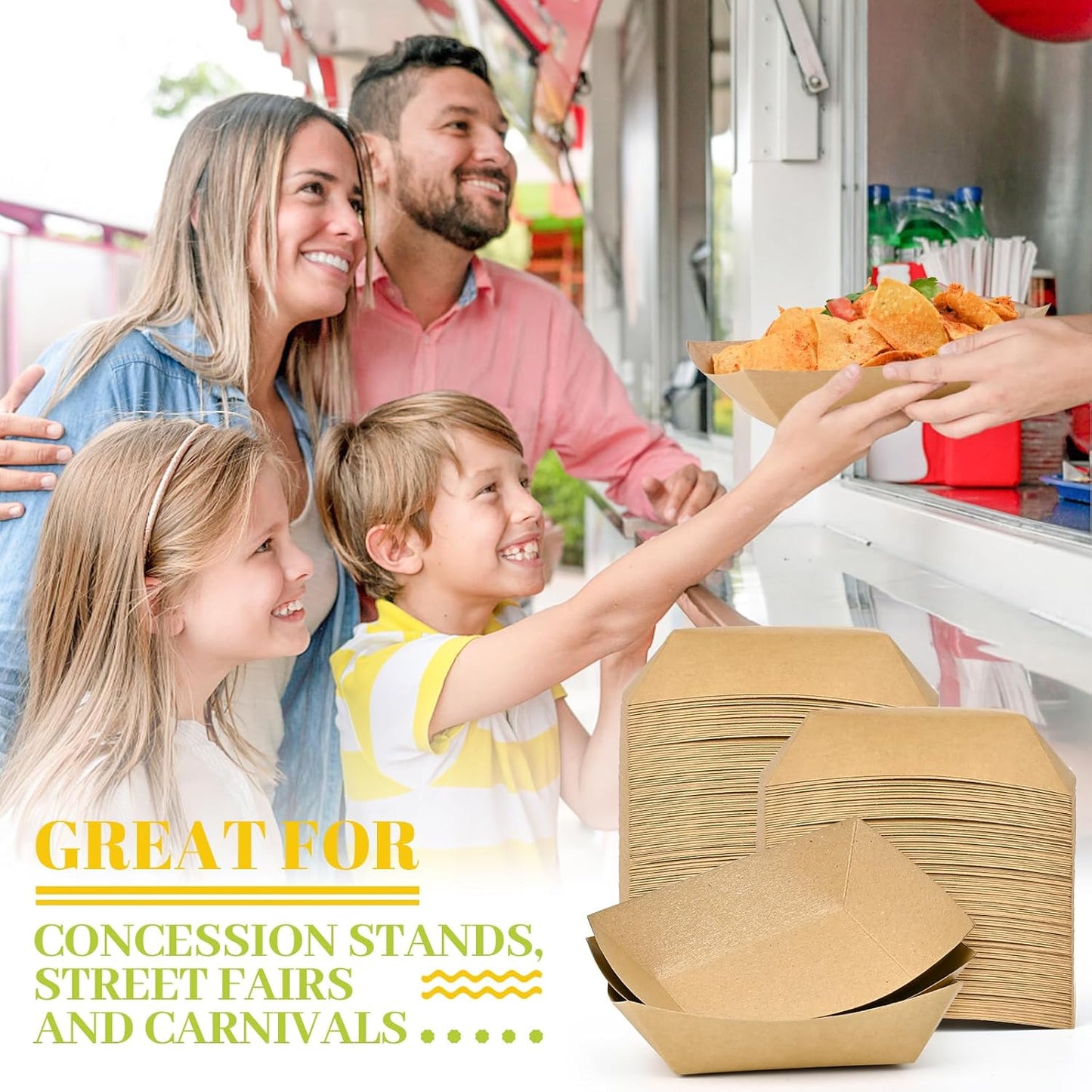 Ocmoiy 3lb Paper Food Trays, 50 Pack Heavy Duty Kraft Food Boats Holders Disposable Serving Basket Trays for Nachos, Tacos, Fries, Hot Dog, Corn, BBQ, Festivals, Party