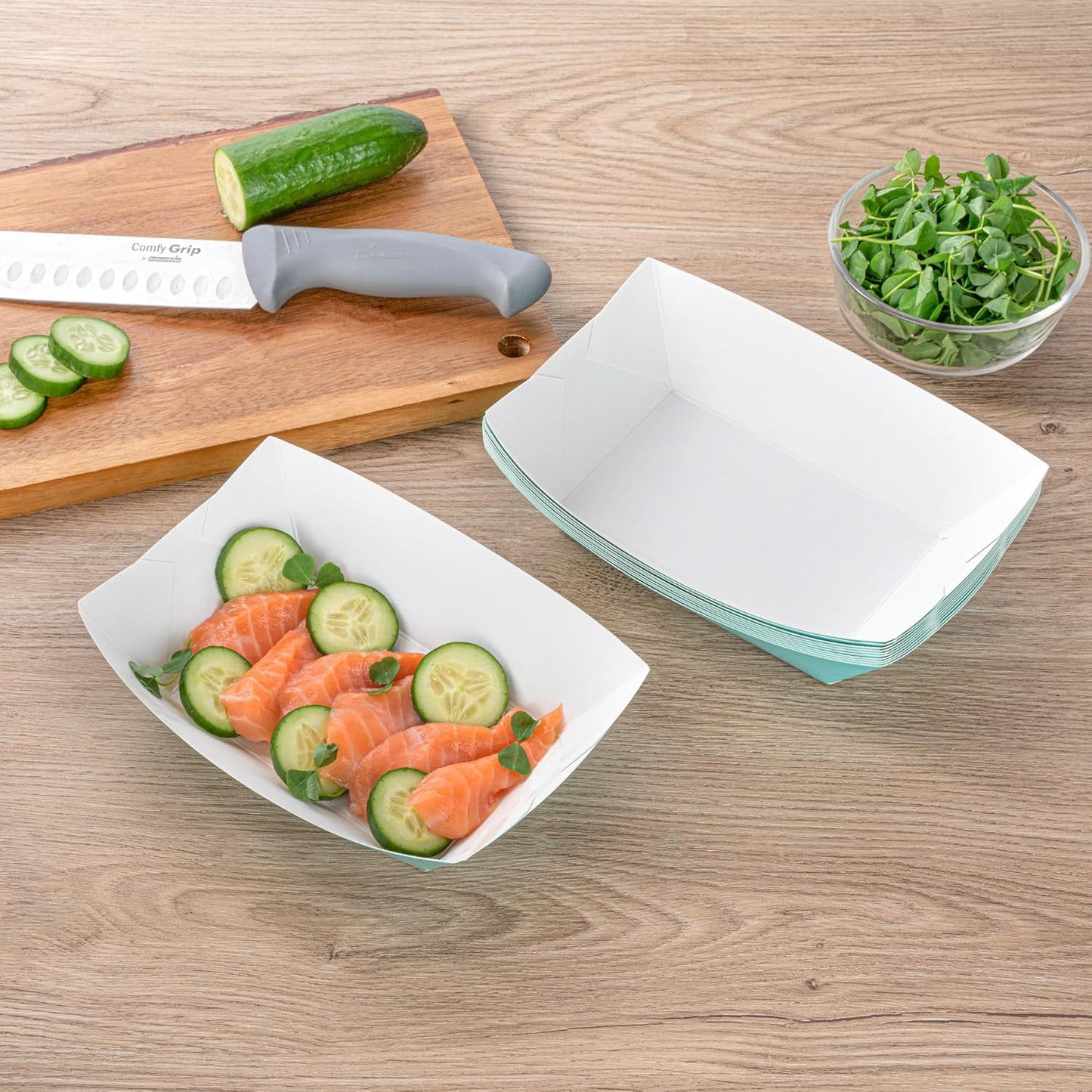 Bio Tek 1 Pound Food Boats, 200 Disposable Paper Food Trays - Heavy-Duty, Greaseproof, Turquoise Paper Food Boats, For Snacks, Appetizers, Or Treats, Use At Parties Or Carnivals - Restaurantware