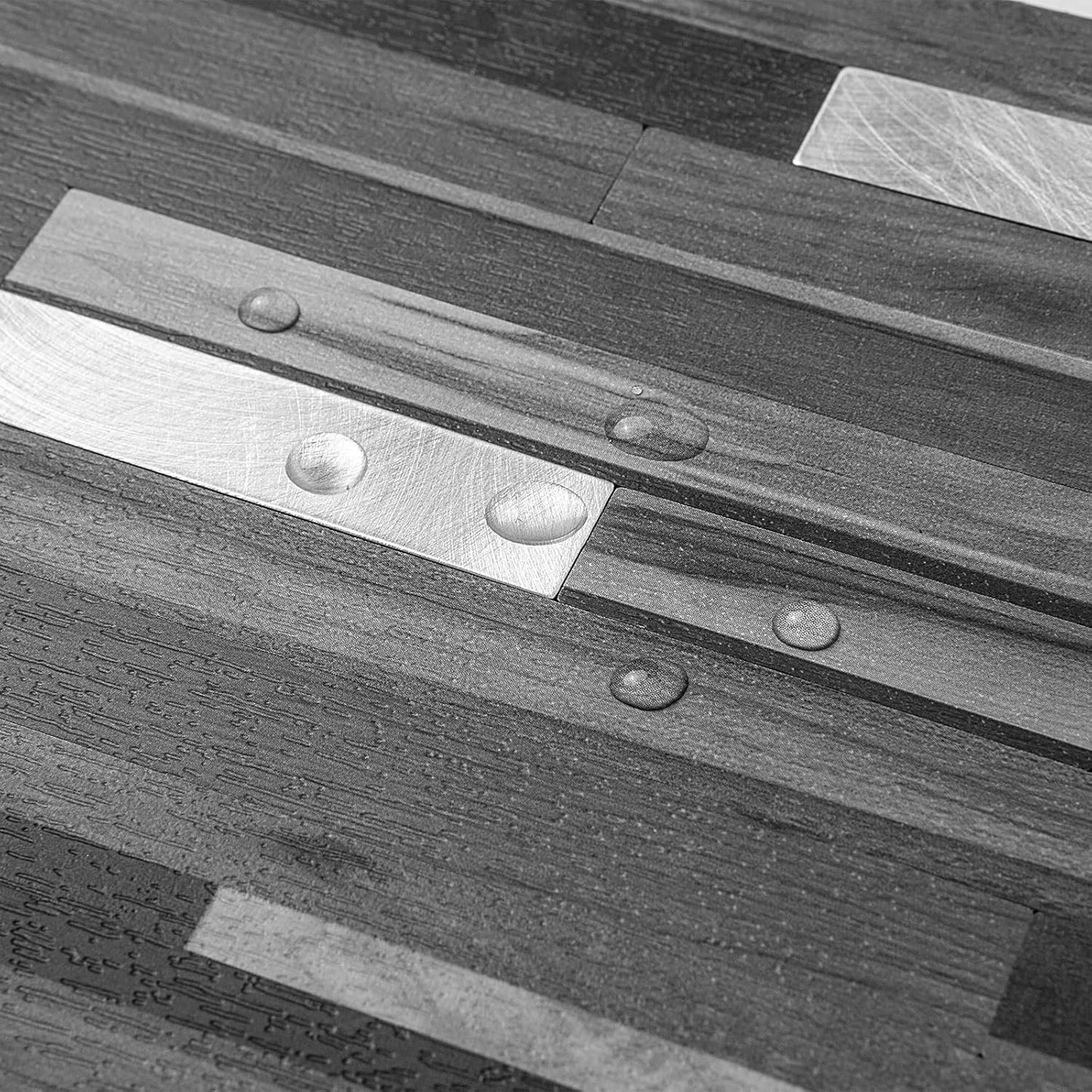 AULIGET Peel and Stick Backsplash, Black & Grey Wood Look PVC Mixed Metal Stick on Bathroom Backsplash, 2