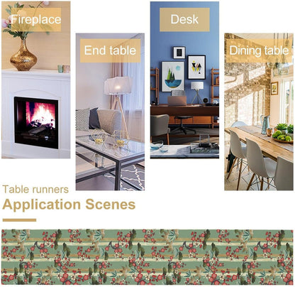 Bamboo Plum Blossom Table Runner, Chinese Janan Style Oriental Plants Traditional Culture Colorful Table Runner for Study Living Room Kitchen Bedroom Home Set, 13x120 Inch