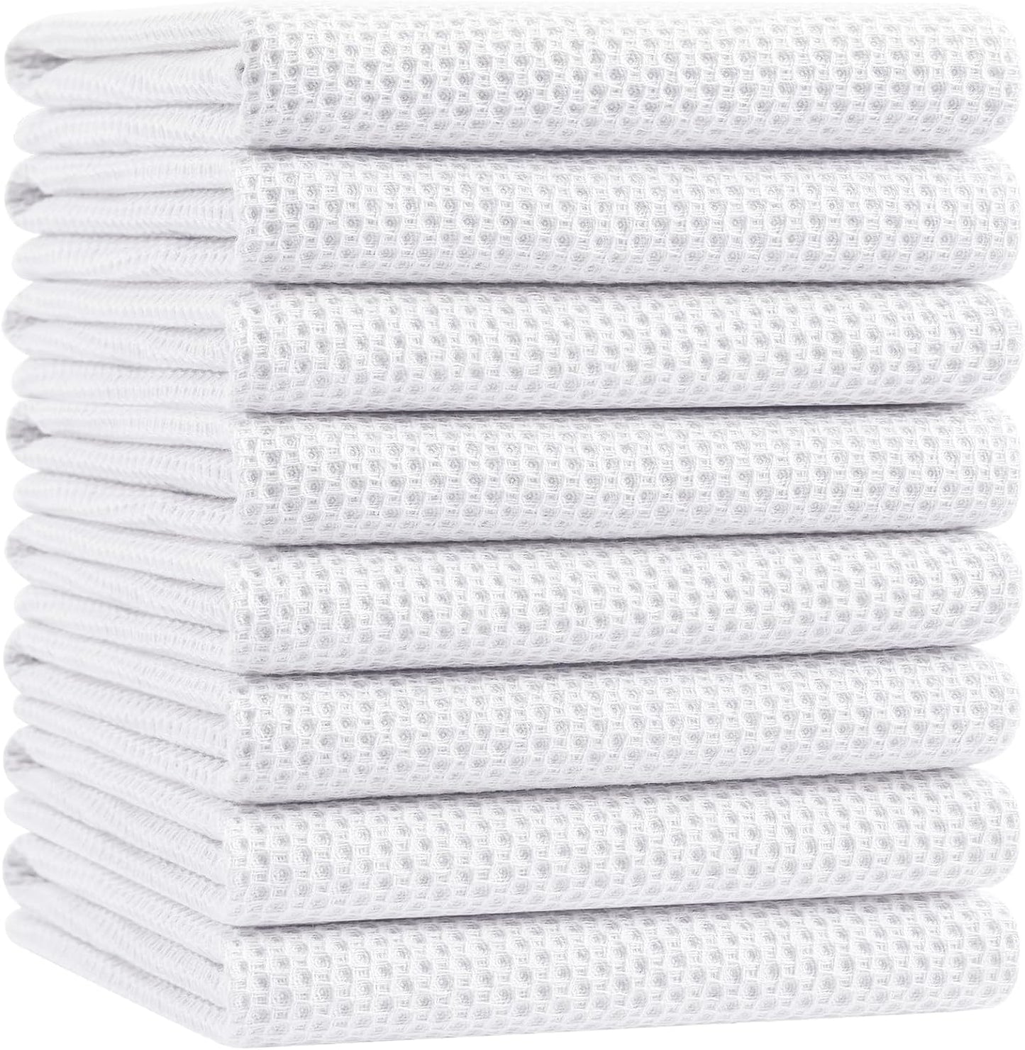 Homaxy 100% Cotton Waffle Weave Kitchen Dish Towels, Ultra Soft Absorbent Quick Drying Cleaning Towel, 20x28 Inches, 8-Pack, White