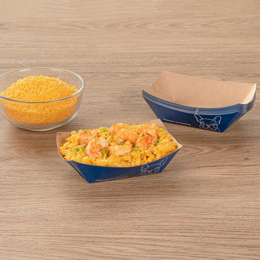 Restaurantware-Bio Tek 6 Ounce Boat Paper Boats, 50 Disposable #40 Food Trays - PE Lining, Durable, Black Paper Food Baskets, For Concession Stands, Picnics, or Fairs, Stackable