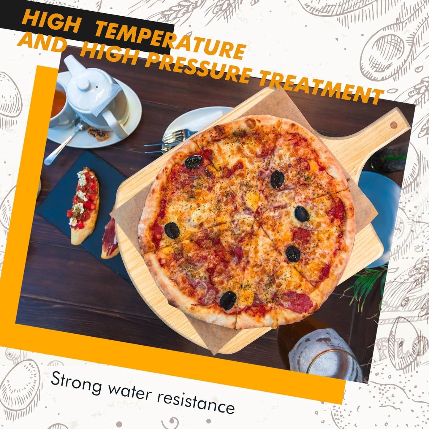 Bokon 2 Pack Wooden Pizza Peel, 14 x 12 Inch Large Pizza Paddle Set with 4 Inch Wooden Handle for Oven, Stone, Pan or Grill, Spatula for Baking Bread and Cake - Indoor & Outdoor