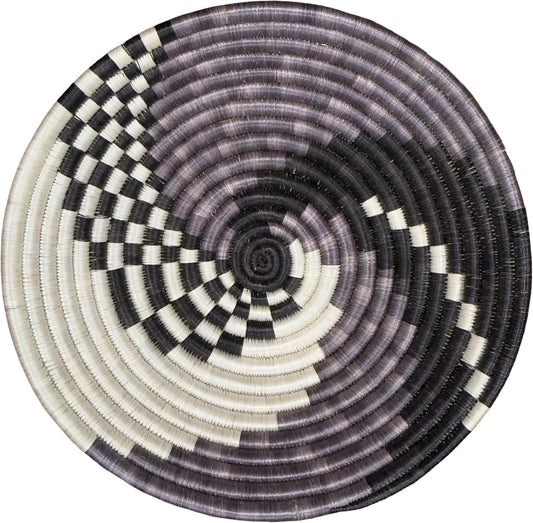 Handwoven African Basket Handmade sisal Fruit Bowl Wall Hanging decorative Baskets for Home Living Room Kitchen Centerpiece Zen Designs Arts and Crafts (Dark Grey Black Natural, 10in diameter)